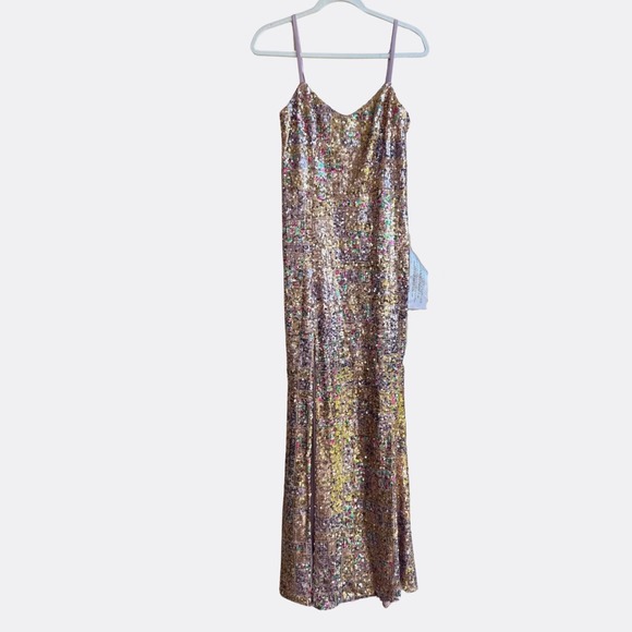 NWOT Dress The Population Giovanna Gown Size M Women's Gold Sequin Evening Gown - Picture 2 of 6